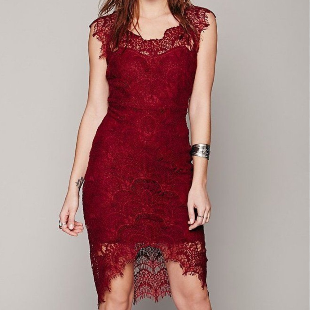 Free People Burgundy Lace Sheath Dress